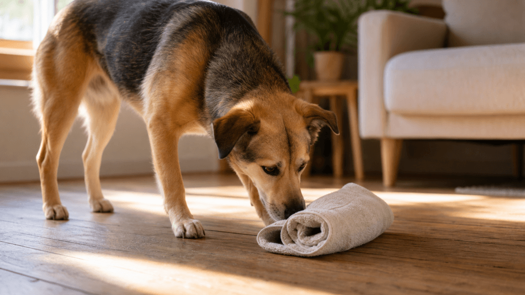 Hund drinnen auslasten: Schnüffelspiele für zuhause